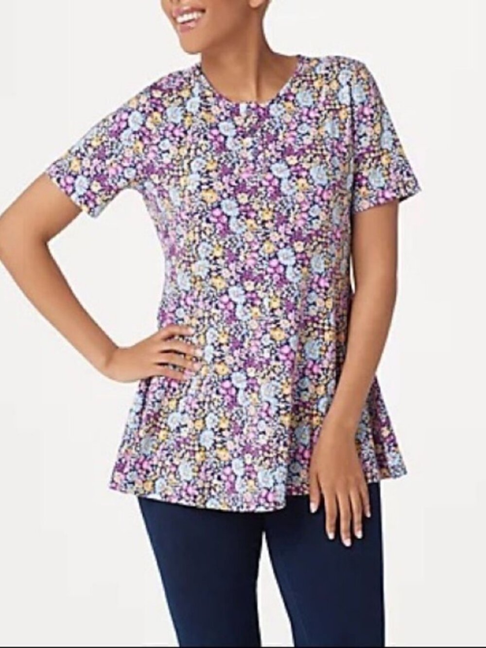 Denim & Co. Printed Jersey Fit & Flare Top